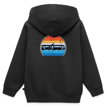 Tram Véhicule Train Tramway Trolley Téléphérique - Sweat Premium à capuche zippé enfant bio - noir - Dos - AI Model Kid Male (0cm)