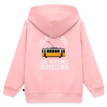 Tram Véhicule Train Tramway Trolley Téléphérique - Sweat Premium à capuche zippé enfant bio - rose - Dos - AI Model Kid Female (0cm)