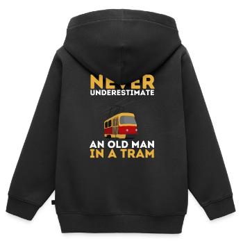 Tram Véhicule Train Tramway Trolley Téléphérique - Sweat Premium à capuche zippé enfant bio - noir - Dos - AI Model Kid Male (0cm)