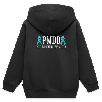 PMDD Awareness Premenstrual Syndrome Menstrual - Kids Premium Organic Zip-up Hoodie - black - Back - AI Model Kid Male (0cm)