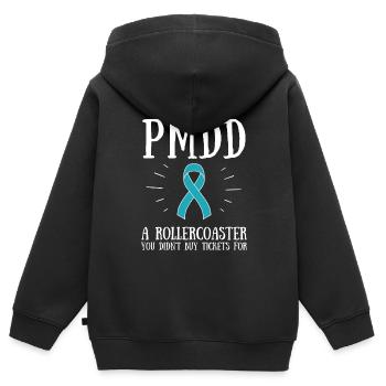 PMDD Awareness Premenstrual Syndrome Menstrual - Kids Premium Organic Zip-up Hoodie - black - Back - AI Model Kid Male (0cm)