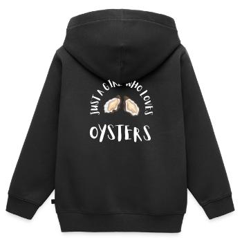 Huîtres écaillées fruits de mer et pelleteuse de palourdes - Sweat Premium à capuche zippé enfant bio - noir - Dos - AI Model Kid Male (0cm)