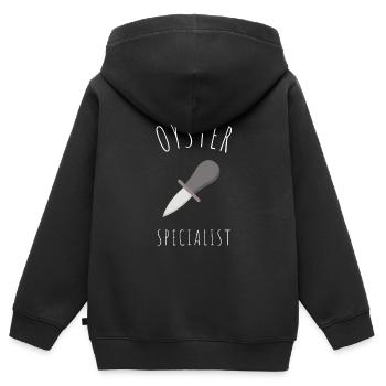Huîtres écaillées fruits de mer et pelleteuse de palourdes - Sweat Premium à capuche zippé enfant bio - noir - Dos - AI Model Kid Male (0cm)