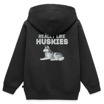 J’aime vraiment Huskies Dog Gift - Sweat Premium à capuche zippé enfant bio - noir - Dos - AI Model Kid Male (0cm)