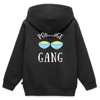 Bouillie céréales Grits Kasha Upma Riz et avoine - Sweat Premium à capuche zippé enfant bio - noir - Dos - AI Model Kid Male (0cm)