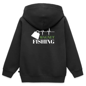 Aimant de pêche Aimant Fisher Pêcheur - Sweat Premium à capuche zippé enfant bio - noir - Dos - AI Model Kid Male (0cm)
