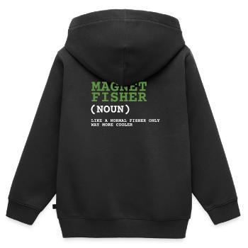Aimant de pêche Aimant Fisher Pêcheur - Sweat Premium à capuche zippé enfant bio - noir - Dos - AI Model Kid Male (0cm)