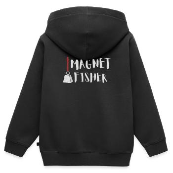 Aimant de pêche Aimant Fisher Pêcheur - Sweat Premium à capuche zippé enfant bio - noir - Dos - AI Model Kid Male (0cm)