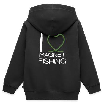 Aimant de pêche Aimant Fisher Pêcheur - Sweat Premium à capuche zippé enfant bio - noir - Dos - AI Model Kid Male (0cm)