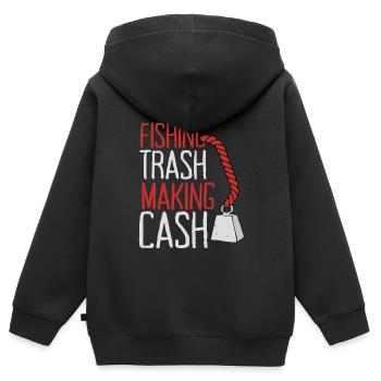 Aimant de pêche Aimant Fisher Pêcheur - Sweat Premium à capuche zippé enfant bio - noir - Dos - AI Model Kid Male (0cm)