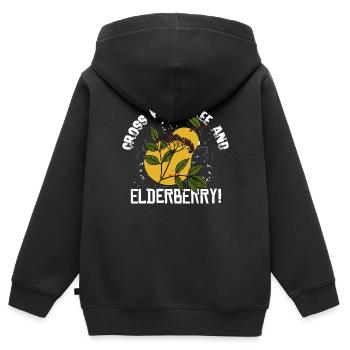 Sureau de poirier! - Denglish dit Denglish - Sweat Premium à capuche zippé enfant bio - noir - Dos - AI Model Kid Male (0cm)
