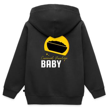 Grains de céréales Kasha Upma Riz et semoule de maïs du matin - Sweat Premium à capuche zippé enfant bio - noir - Dos - AI Model Kid Male (0cm)