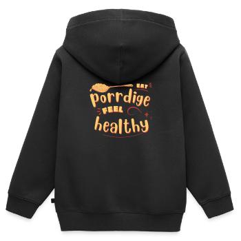Grains de céréales Kasha Upma Riz et semoule de maïs du matin - Sweat Premium à capuche zippé enfant bio - noir - Dos - AI Model Kid Male (0cm)