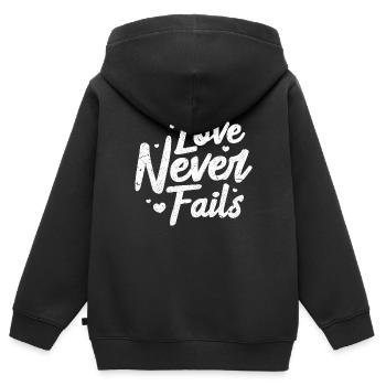 love never fails Design for a person in love - Kinder Premium Organic Zip Hoodie - Schwarz - Hinten - AI Model Kid Male (0cm)