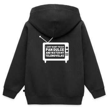 Telenovela Columbianas, émissions hispaniques et feuilletons - Sweat Premium à capuche zippé enfant bio - noir - Dos - AI Model Kid Male (0cm)