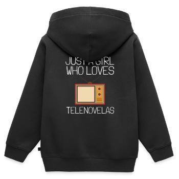 Telenovela Columbianas, émissions hispaniques et feuilletons - Sweat Premium à capuche zippé enfant bio - noir - Dos - AI Model Kid Male (0cm)