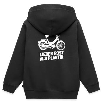 DDR Moped Oldtimer Roller Mofa Scooter 2 Takter - Kinder Premium Organic Zip Hoodie - Schwarz - Hinten - AI Model Kid Male (0cm)