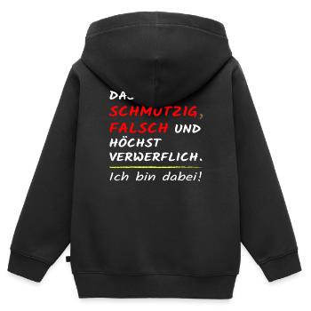 Das ist schmutzig falsch und höchst verwerflich! - Kinder Premium Organic Zip Hoodie - Schwarz - Hinten - AI Model Kid Male (0cm)