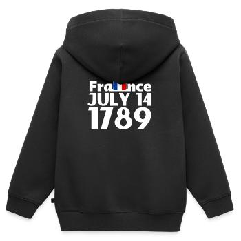 Fraternité Liberte Egalite Français Révolution - Sweat Premium à capuche zippé enfant bio - noir - Dos - AI Model Kid Male (0cm)