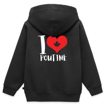 Cheese Curds Gravy Mix Canada Poutine - Sweat Premium à capuche zippé enfant bio - noir - Dos - AI Model Kid Male (0cm)