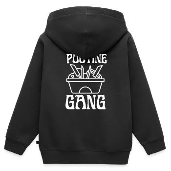 Cheese Curds Gravy Mix Canada Poutine - Sweat Premium à capuche zippé enfant bio - noir - Dos - AI Model Kid Male (0cm)