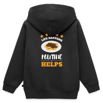 Cheese Curds Gravy Mix Canada Poutine - Sweat Premium à capuche zippé enfant bio - noir - Dos - AI Model Kid Male (0cm)