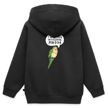 Blue Quaker Parrot Mom - Kinder Premium Organic Zip Hoodie - Schwarz - Hinten - AI Model Kid Male (0cm)