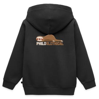 Débat philosophique Sentiment philoslothique - Sweat Premium à capuche zippé enfant bio - noir - Dos - AI Model Kid Male (0cm)