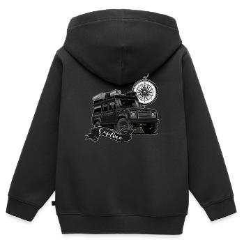 Defender // Tente de toit // Tente de toit Nomads // Extérieur - Sweat Premium à capuche zippé enfant bio - noir - Dos - AI Model Kid Male (0cm)