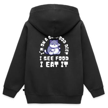 Obésité du gros chat - Sweat Premium à capuche zippé enfant bio - noir - Dos - AI Model Kid Male (0cm)