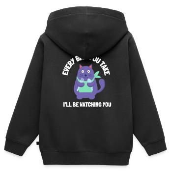 Obésité du gros chat - Sweat Premium à capuche zippé enfant bio - noir - Dos - AI Model Kid Male (0cm)