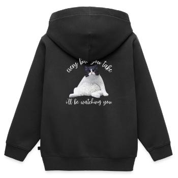 Obésité du gros chat - Sweat Premium à capuche zippé enfant bio - noir - Dos - AI Model Kid Male (0cm)