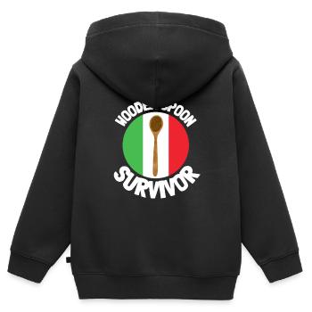 J’ai survécu à la cuillère de bois - Parenting - Sweat Premium à capuche zippé enfant bio - noir - Dos - AI Model Kid Male (0cm)