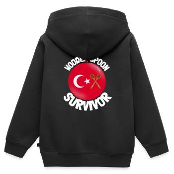 J’ai survécu à la cuillère de bois - Parenting - Sweat Premium à capuche zippé enfant bio - noir - Dos - AI Model Kid Male (0cm)