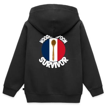 J’ai survécu à la cuillère de bois - Parenting - Sweat Premium à capuche zippé enfant bio - noir - Dos - AI Model Kid Male (0cm)