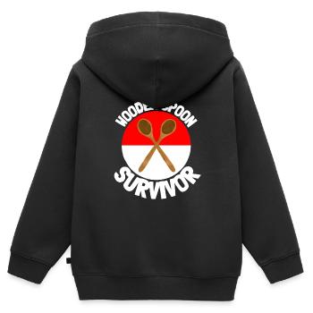 J’ai survécu à la cuillère de bois - Parenting - Sweat Premium à capuche zippé enfant bio - noir - Dos - AI Model Kid Male (0cm)