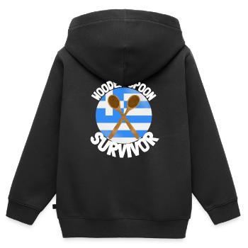J’ai survécu à la cuillère de bois - Parenting - Sweat Premium à capuche zippé enfant bio - noir - Dos - AI Model Kid Male (0cm)
