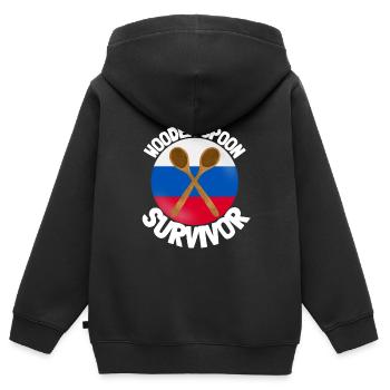 J’ai survécu à la cuillère de bois - Parenting - Sweat Premium à capuche zippé enfant bio - noir - Dos - AI Model Kid Male (0cm)