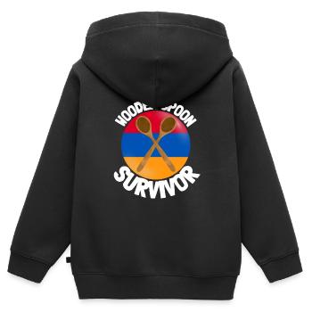 J’ai survécu à la cuillère de bois - Parenting - Sweat Premium à capuche zippé enfant bio - noir - Dos - AI Model Kid Male (0cm)