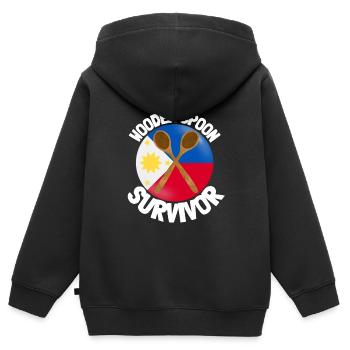 J’ai survécu à la cuillère de bois - Parenting - Sweat Premium à capuche zippé enfant bio - noir - Dos - AI Model Kid Male (0cm)