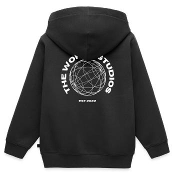 The World Studios - Kinder Premium Organic Zip Hoodie - Schwarz - Hinten - AI Model Kid Male (0cm)
