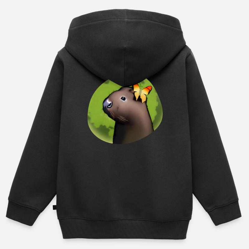 Petit capybara avec papillon - Sweat Premium à capuche zippé enfant bio - noir