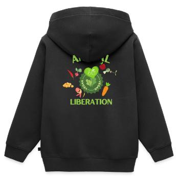 Animal Liberation, végétalien bio - Sweat Premium à capuche zippé enfant bio - noir - Dos - AI Model Kid Male (0cm)