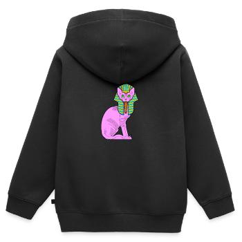 Sphynx Maman Chat Sans Poils Propriétaire de Chat - Sweat Premium à capuche zippé enfant bio - noir - Dos - AI Model Kid Male (0cm)