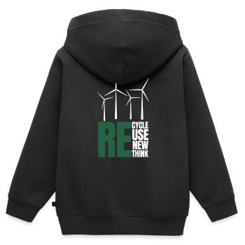Recycle Reuse Renew Rethink Wind Turbine - Wind - Kinder Premium Organic Zip Hoodie - Schwarz - Hinten - AI Model Kid Male (0cm)