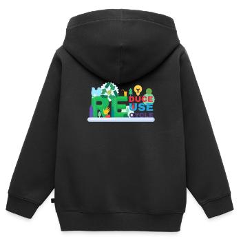 Recycle Réutiliser Renew Rethink Wind Turbine - Wind - Sweat Premium à capuche zippé enfant bio - noir - Dos - AI Model Kid Male (0cm)