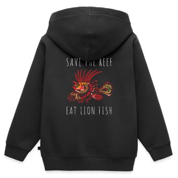 Lionfish Save The Reef Mangez la pêche sous-marine au poisson-lion - Sweat Premium à capuche zippé enfant bio - noir - Dos - AI Model Kid Male (0cm)