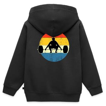 Vintage Fitness Workout Sunset - Sweat Premium à capuche zippé enfant bio - noir - Dos - AI Model Kid Male (0cm)