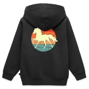 Vintage Retro Pferd Sonnenuntergang für Pferdeliebhaber - Kinder Premium Organic Zip Hoodie - Schwarz - Hinten - AI Model Kid Male (0cm)