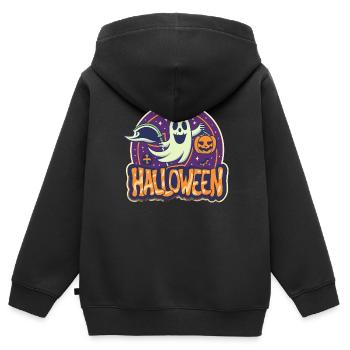 Halloween Sense und Kürbis - Kinder Premium Organic Zip Hoodie - Schwarz - Hinten - AI Model Kid Male (0cm)